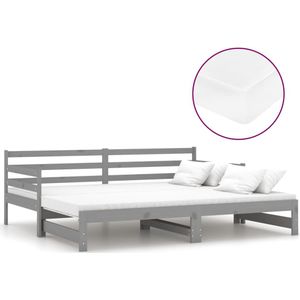 vidaXL Slaapbank uitschuifbaar massief grenenhout grijs 2x(90x200) cm
