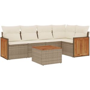 vidaXL 6-delige Loungeset met kussens poly rattan beige