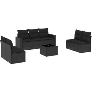 vidaXL 8-delige Loungeset met kussens poly rattan zwart