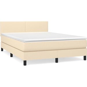 vidaXL Boxspring met matras stof crèmekleurig 140x200 cm