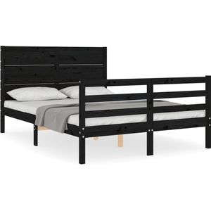 VidaXL Bedframe Hoofdbord Massief Hout Zwart 120x200 cm