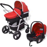 vidaXL Wandelwagen 3-in-1 aluminium rood en zwart