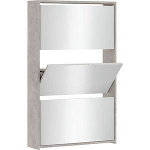 vidaXL-Schoenenkast-met-spiegel-3-laags-63x17x102,5-cm-betongrijs