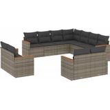 vidaXL - 11-delige - Loungeset - met - kussens - poly - rattan - grijs