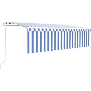 vidaXL Luifel automatisch rolgordijn LED windsensor 5x3 m blauw en wit