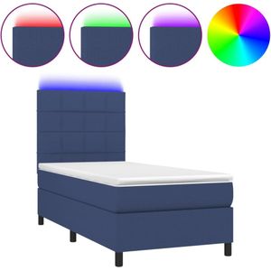 VidaXL Boxspring met Matras en LED Stof Blauw 90x190 cm