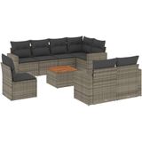 vidaXL 9-delige Loungeset met kussens poly rattan grijs