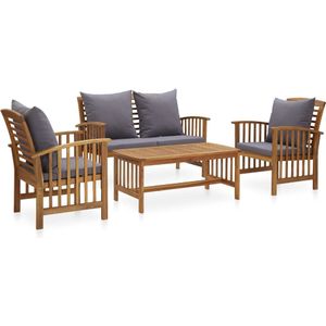 vidaXL 4-delige Loungeset met kussens massief acaciahout