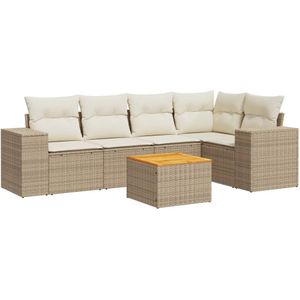 vidaXL 6-delige Loungeset met kussens poly rattan beige