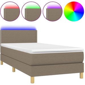 VidaXL Boxspring met Matras en LED Stof Taupe 100x200 cm