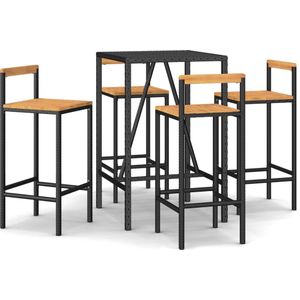 vidaXL 5-delige Tuinbarset poly rattan en massief acaciahout zwart