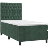 vidaXL Boxspring met matras en LED fluweel donkergroen 90x190 cm