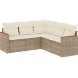 vidaXL 5-delige Loungeset met kussens poly rattan beige