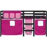vidaXL - Kinderhoogslaper - met - gordijnenx200 - cm - grenenhout - roze