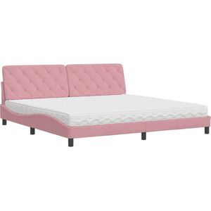 vidaXL Bed met matras fluweel roze 200x200 cm