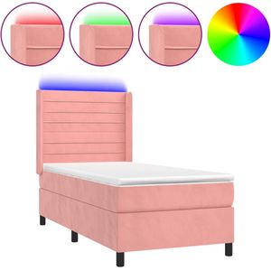 vidaXL Boxspring met matras en LED fluweel roze 80x200 cm