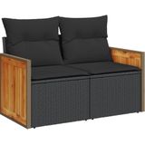 vidaXL - 6-delige - Loungeset - met - kussens - poly - rattan - zwart
