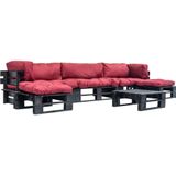 vidaXL 6-delige Loungeset pallet met rode kussens hout