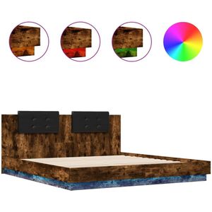 vidaXL Bedframe met hoofdbord en LED gerookt eikenkleur 200x200 cm