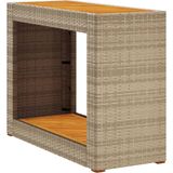 vidaXL Tuinbijzettafel met houten blad 100x40x75 cm poly rattan beige