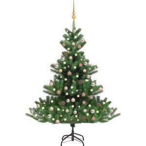 vidaXL Kunstkerstboom Nordmann met LED's en kerstballen 210 cm groen