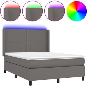 vidaXL Boxspring met matras en LED kunstleer grijs 140x200 cm