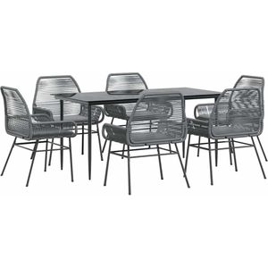 vidaXL 7-delige Tuinset met kussens poly rattan glas grijs
