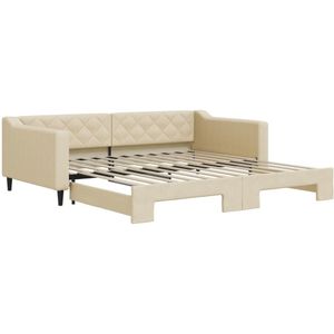 vidaXL Slaapbank met onderschuifbed 100x200 cm stof crèmekleurig