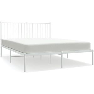 vidaXL Bedframe met hoofdbord metaal wit 135x190 cm