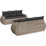 vidaXL - 7-delige - Loungeset - met - kussens - poly - rattan - lichtgrijs
