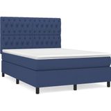 vidaXL Boxspring met matras stof blauw 140x200 cm