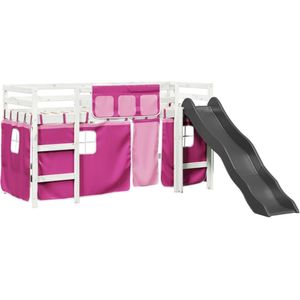 vidaXL Kinderhoogslaper met gordijnen 90x190 cm grenenhout roze