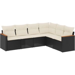 vidaXL 6-delige Loungeset met kussens poly rattan zwart