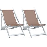 vidaXL Strandstoelen inklapbaar 2 st aluminium en textileen bruin