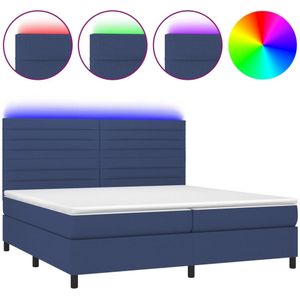 vidaXL Boxspring met matras en LED stof blauw 200x200 cm