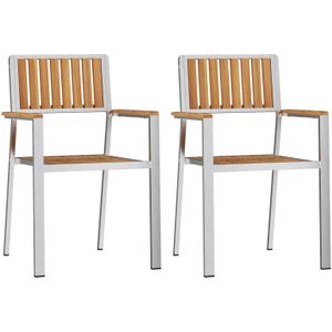 vidaXL Stapelbare Tuinstoelen 2 stuks Massief Teakhout en Roestvrijstaal