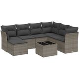 vidaXL 8-delige Loungeset met kussens poly rattan grijs
