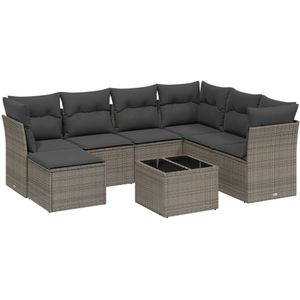 vidaXL 8-delige Loungeset met kussens poly rattan grijs