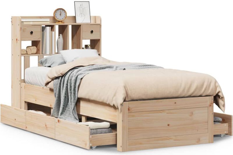vidaXL - Bed - met - boekenkast - zonder - matras - massief - grenenhoutx190 - cm