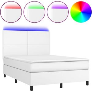 vidaXL Boxspring met matras en LED kunstleer zwart 140x190 cm