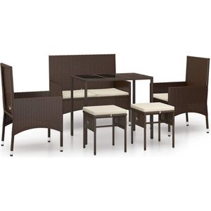 VidaXL 6-delige Loungeset met Kussens - Poly Rattan Bruin