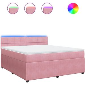 vidaXL Boxspring met matras fluweel roze 180x200 cm