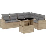 vidaXL 7-delige Loungeset met kussens poly rattan beige