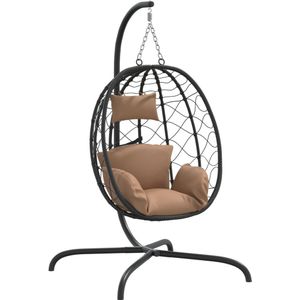 vidaXL Hangstoel met kussen poly rattan en staal taupe