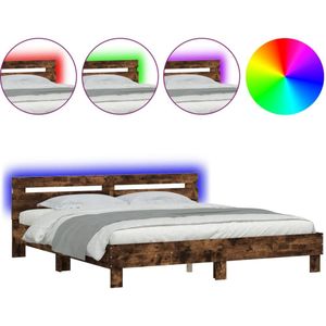 vidaXL Bedframe met hoofdeinde en LED gerookt eikenkleurig 160x200 cm