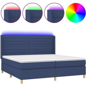 vidaXL Boxspring met matras en LED stof blauw 200x200 cm