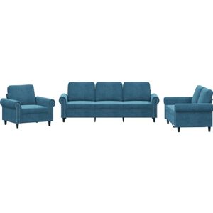 vidaXL 3-delige Loungeset met kussens fluweel blauw