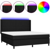 VidaXL Boxspring met Matras en LED Stof Zwart 180x200 cm