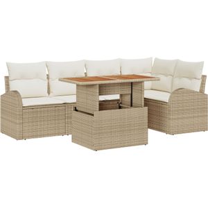 vidaXL 6-delige Tuin Sofa Set met Kussens Beige Poly Rattan