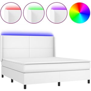 vidaXL Boxspring met matras en LED kunstleer wit 180x200 cm